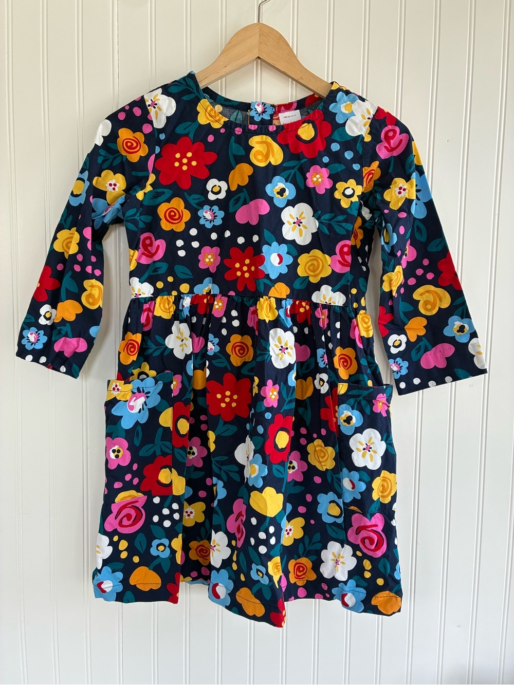 Hanna Andersson Girls Navy Floral Long Sleeve Dress